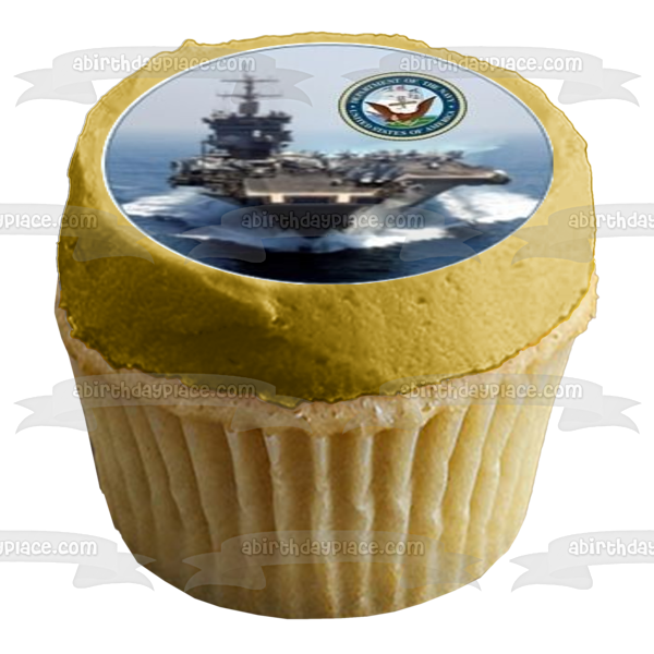 Emblema del logotipo del Departamento de la Marina de los Estados Unidos, águila y bandera de EE. UU., decoración comestible para cupcakes, imágenes ABPID05510 