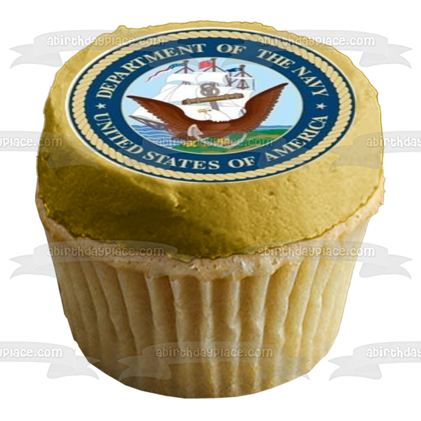 Emblema del logotipo del Departamento de la Marina de los Estados Unidos, águila y bandera de EE. UU., decoración comestible para cupcakes, imágenes ABPID05510 