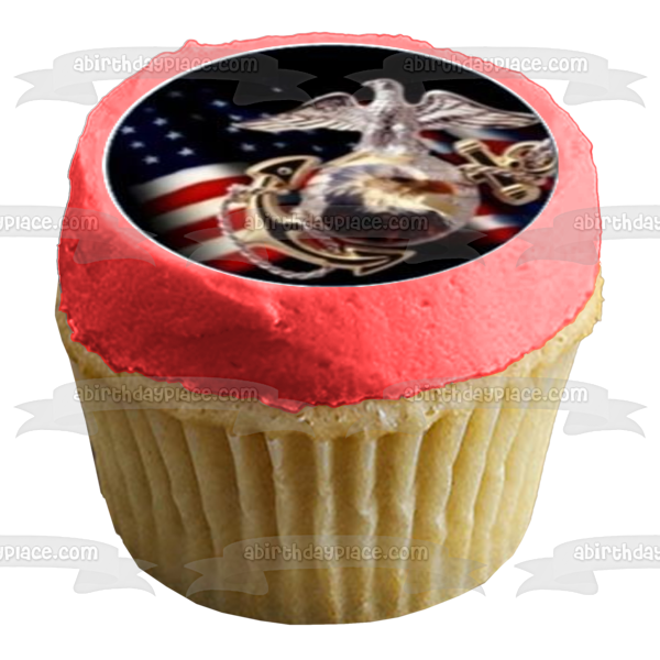 Emblema del logotipo del Departamento de la Marina de los Estados Unidos, águila y bandera de EE. UU., decoración comestible para cupcakes, imágenes ABPID05510 