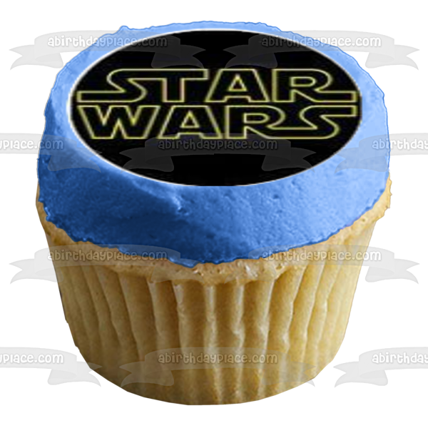 Logotipo clásico de Star Wars Luke Skywalker Chewbaca Princesa Leia Darth Vader Sables de luz y Yoda Imágenes comestibles para cupcakes ABPID05688 