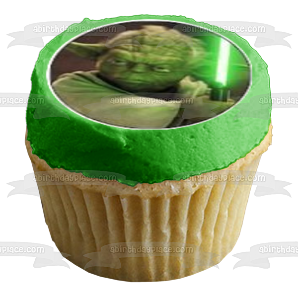 Logotipo clásico de Star Wars Luke Skywalker Chewbaca Princesa Leia Darth Vader Sables de luz y Yoda Imágenes comestibles para cupcakes ABPID05688 