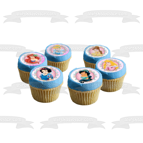 Princesses Cinderella Belle Ariel Snow White Jasmine and Aurora Edible Cupcake Topper Images ABPID05697