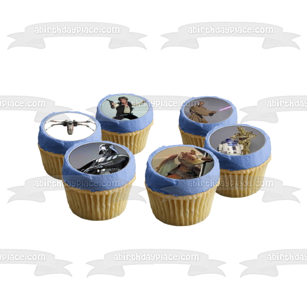 Star Wars Hans Solo Luke Skywalker Darth Vader and Yoda Edible Cupcake Topper Images ABPID05828