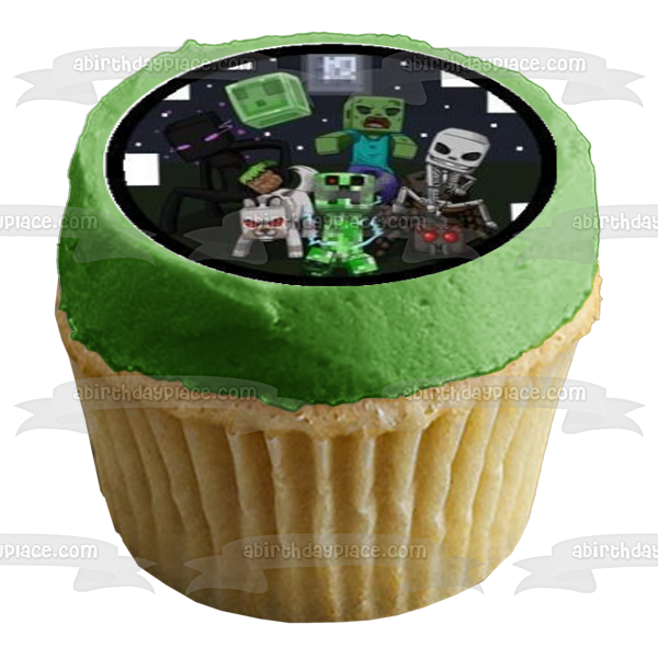 Minecraft Logo Steve Alex and Skeletons Edible Cupcake Topper Images ABPID05842