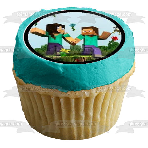 Minecraft Logo Steve Alex and Skeletons Edible Cupcake Topper Images ABPID05842