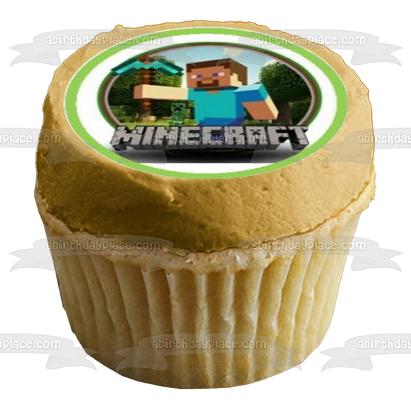 Minecraft Logo Steve Alex and Skeletons Edible Cupcake Topper Images ABPID05842