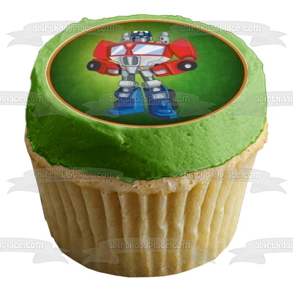 Transformers Rescue Bots Logo Optimus Prime Boulder Blades Quickshadow and Chase Edible Cupcake Topper Images ABPID06199