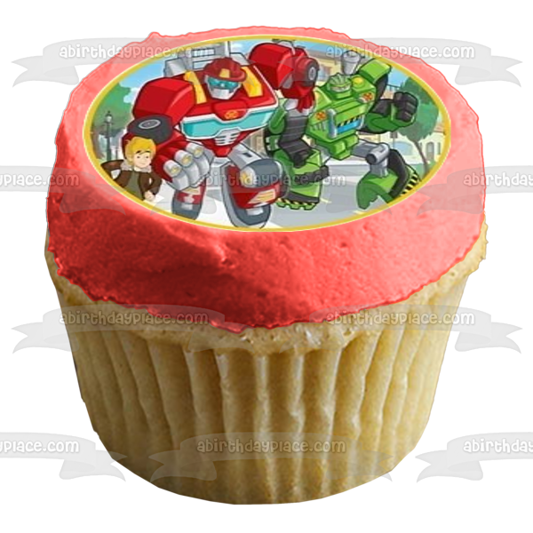 Transformers Rescue Bots Logo Optimus Prime Boulder Blades Quickshadow and Chase Edible Cupcake Topper Images ABPID06199