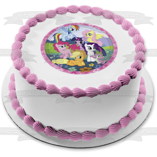 My Little Pony Equestria Girls Rainbow Dash Fluttershy Pinkie Pie y flores adorno comestible para tarta imagen ABPID06245 