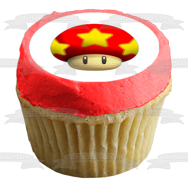 Super Mario Brothers Luigi Yoshi Toad Starman Champiñones y cerezas Imágenes comestibles para cupcakes ABPID06237 