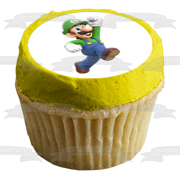 Super Mario Brothers Luigi Yoshi Toad Starman Champiñones y cerezas Imágenes comestibles para cupcakes ABPID06237 