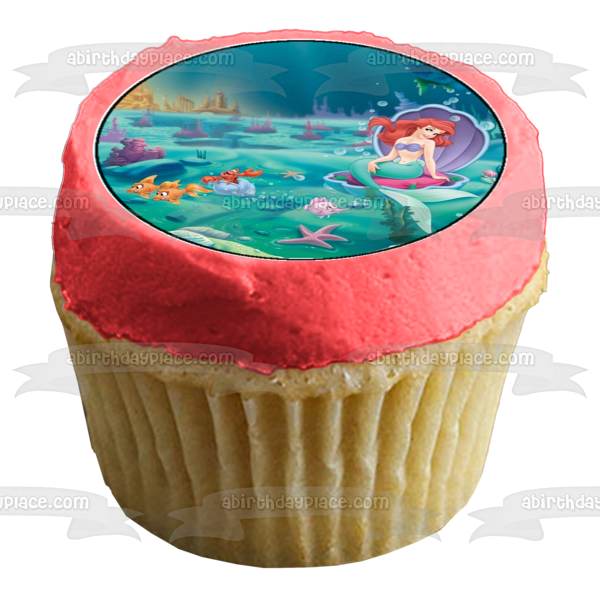 La Sirenita Ariel Flounder Rey Tritón y Sebastián Imágenes comestibles para cupcakes ABPID06610 