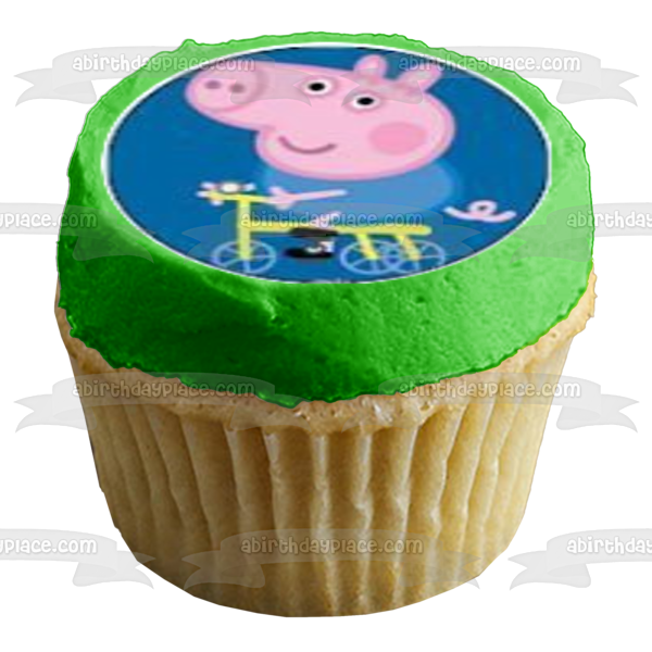 Peppa Pig George Pirate Hat Bike and a Crown Edible Cupcake Topper Images ABPID06620