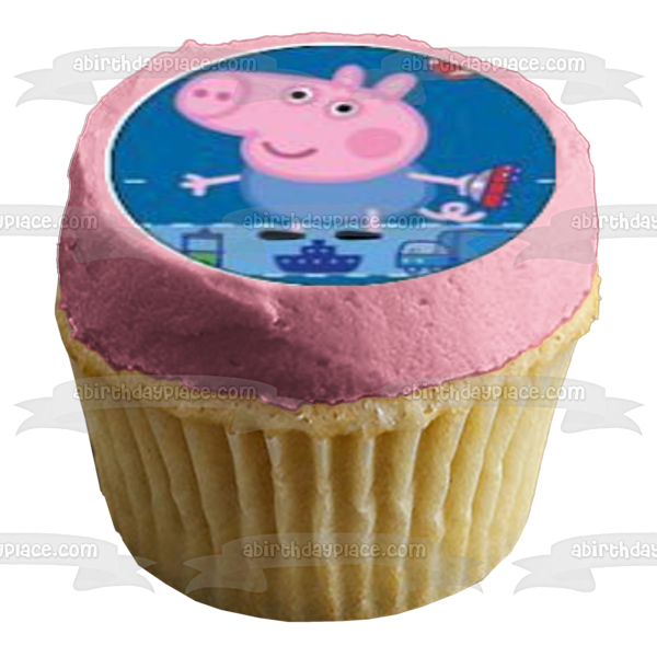 Peppa Pig George Pirate Hat Bike and a Crown Edible Cupcake Topper Images ABPID06620