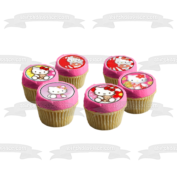 Imágenes de decoración comestible para cupcakes con osito de peluche y flores de Hello Kitty ABPID06269 