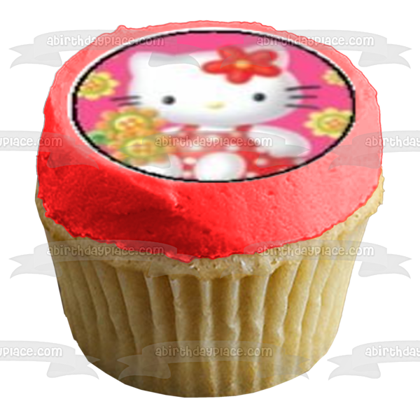 Imágenes de decoración comestible para cupcakes con osito de peluche y flores de Hello Kitty ABPID06269 