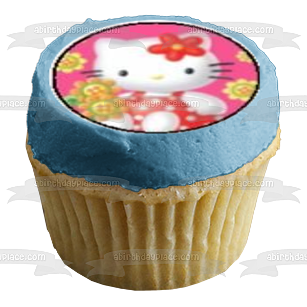 Imágenes de decoración comestible para cupcakes con osito de peluche y flores de Hello Kitty ABPID06269 