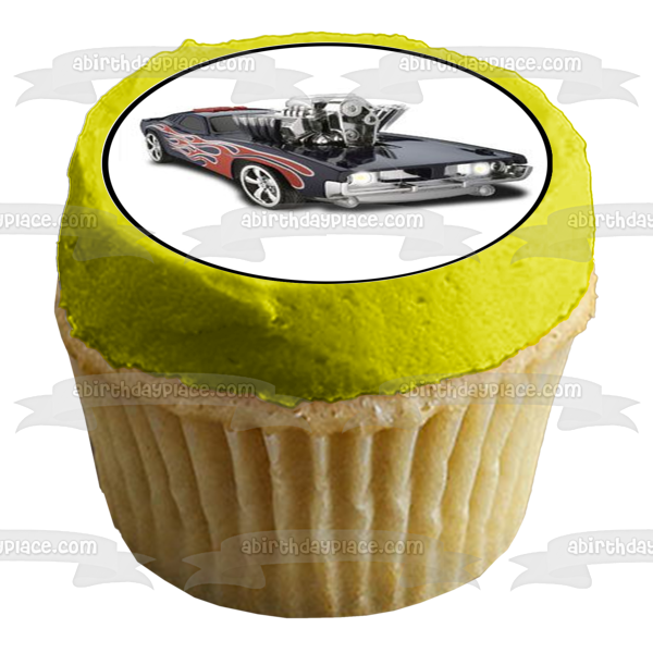 Imágenes de decoración comestible para cupcakes de Muscle Cars, verde, amarillo, azul y blanco, ABPID06375 