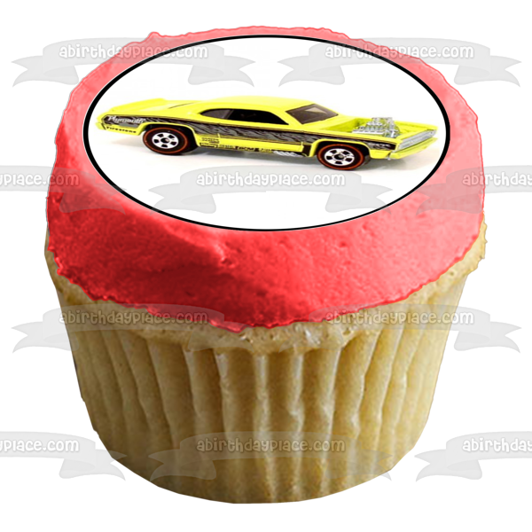 Imágenes de decoración comestible para cupcakes de Muscle Cars, verde, amarillo, azul y blanco, ABPID06375 