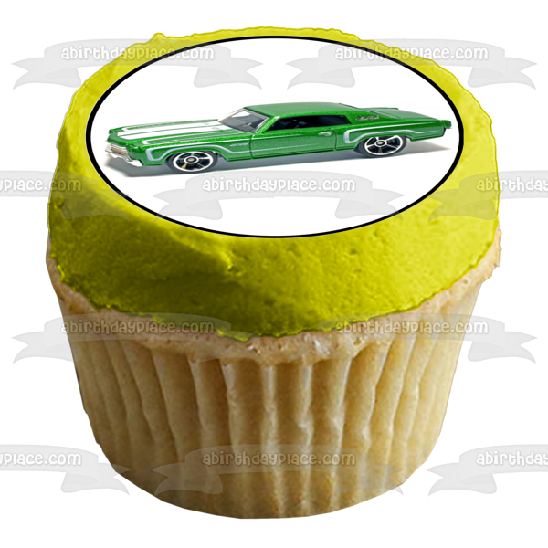 Imágenes de decoración comestible para cupcakes de Muscle Cars, verde, amarillo, azul y blanco, ABPID06375 