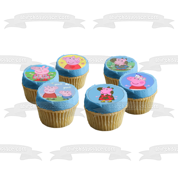 Peppa Pig Momia Papá George Volando y enlodándose Imágenes comestibles para cupcakes ABPID06453 