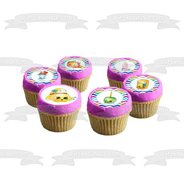 Shopkins Apple Blossom Cupcake Princess Buttercup Rainbow Bite and Sweet Pea Edible Cupcake Topper Images ABPID06473