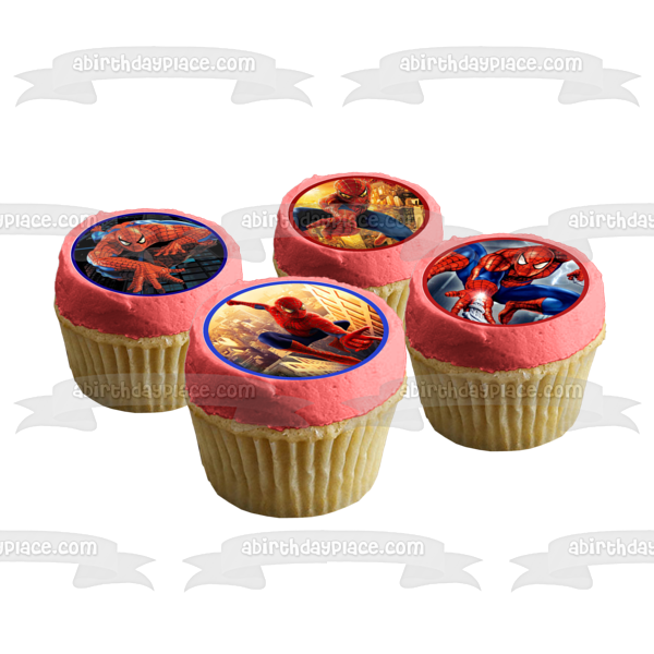 Spider-Man Climbing and Casting Webs Edible Cupcake Topper Images ABPID06734