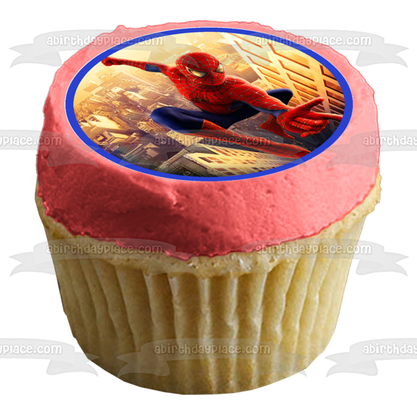 Spider-Man Climbing and Casting Webs Edible Cupcake Topper Images ABPID06734