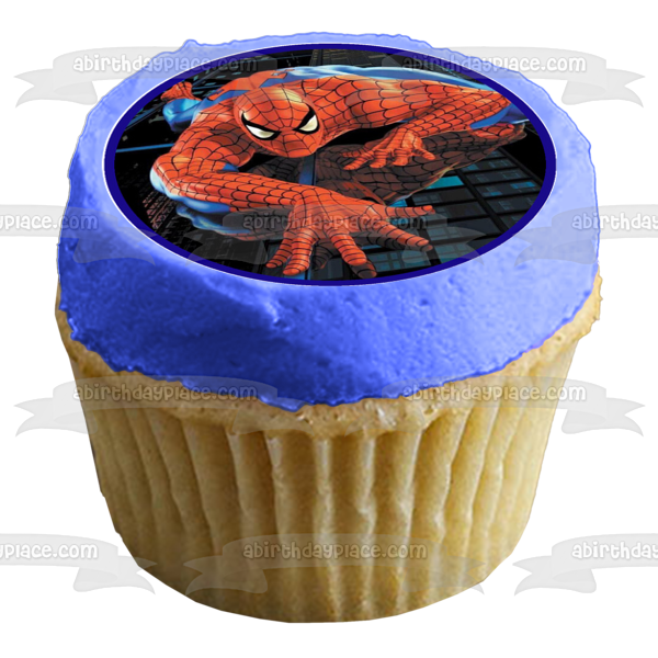 Spider-Man Climbing and Casting Webs Edible Cupcake Topper Images ABPID06734