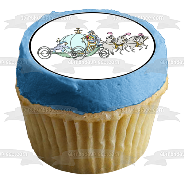 Vestido de Cenicienta, Príncipe Azul y un carruaje tirado por caballos, adorno comestible para cupcakes, imágenes ABPID06816 