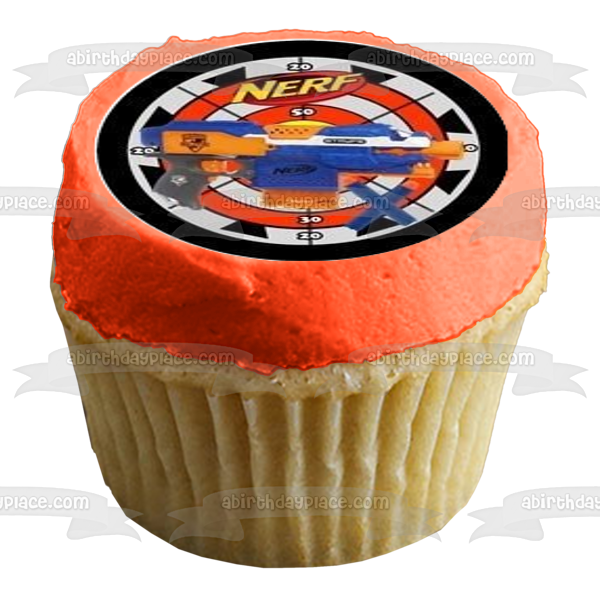 NERF Feliz cumpleaños Nerfday Pistolas y dardos Imágenes comestibles para cupcakes ABPID07517 