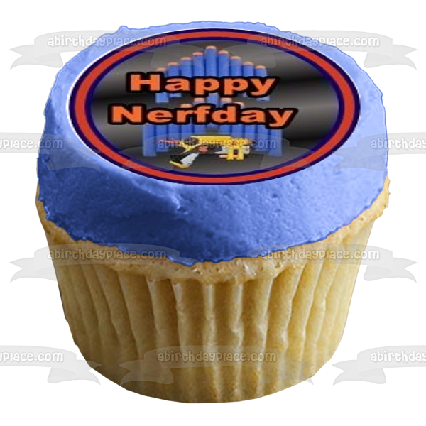 NERF Happy Birthday Nerfday Guns and Darts Edible Cupcake Topper Images ABPID07517