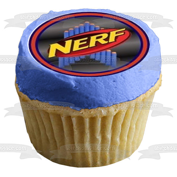 NERF Feliz cumpleaños Nerfday Pistolas y dardos Imágenes comestibles para cupcakes ABPID07517 