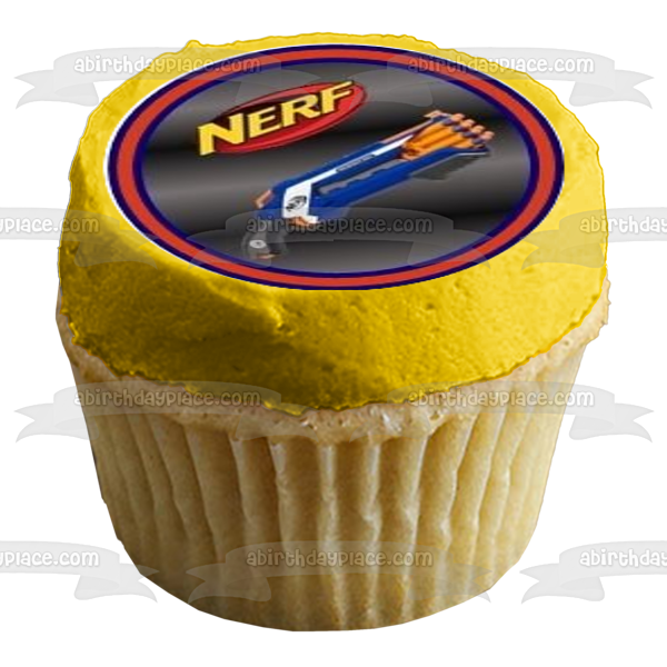 NERF Feliz cumpleaños Nerfday Pistolas y dardos Imágenes comestibles para cupcakes ABPID07517 