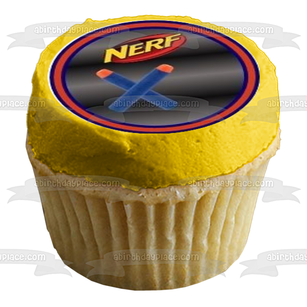 NERF Feliz cumpleaños Nerfday Pistolas y dardos Imágenes comestibles para cupcakes ABPID07517 