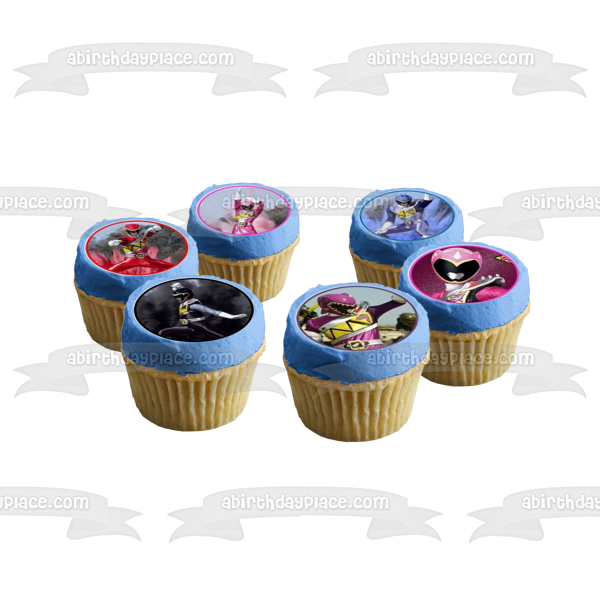 Power Rangers Dino Charge Logo Red Ranger Tyler Black Ranger Chase Blue Ranger Koda Pink Ranger Shelby Gold Ranger Sir Ivan Green Ranger Riley y Purple Ranger Kendall Imágenes comestibles para cupcakes ABPID07539