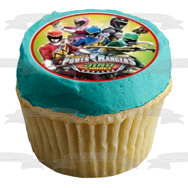 Power Rangers Dino Charge Logo Red Ranger Tyler Black Ranger Chase Blue Ranger Koda Pink Ranger Shelby Gold Ranger Sir Ivan Green Ranger Riley y Purple Ranger Kendall Imágenes comestibles para cupcakes ABPID07539