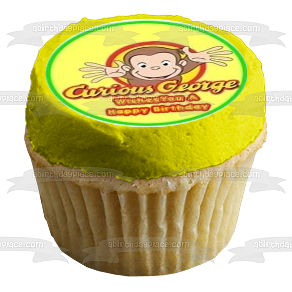 Curious George Happy 1st Birthday Balloons and Cupcakes Edible Cupcake Topper Images ABPID07664