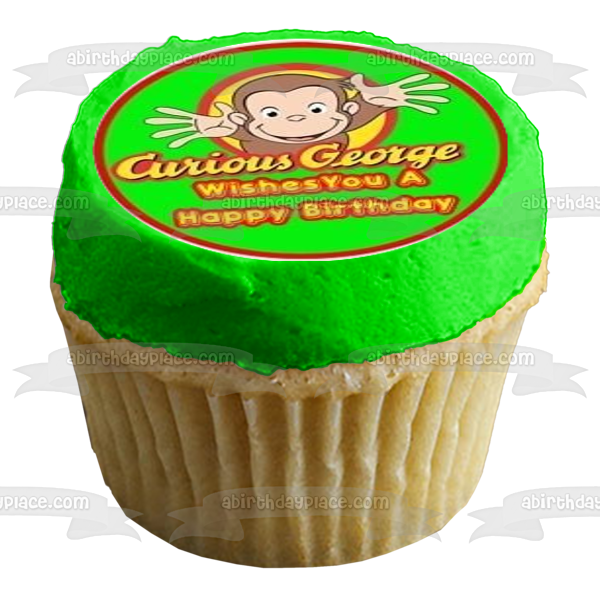 Curious George Happy 1st Birthday Balloons and Cupcakes Edible Cupcake Topper Images ABPID07664