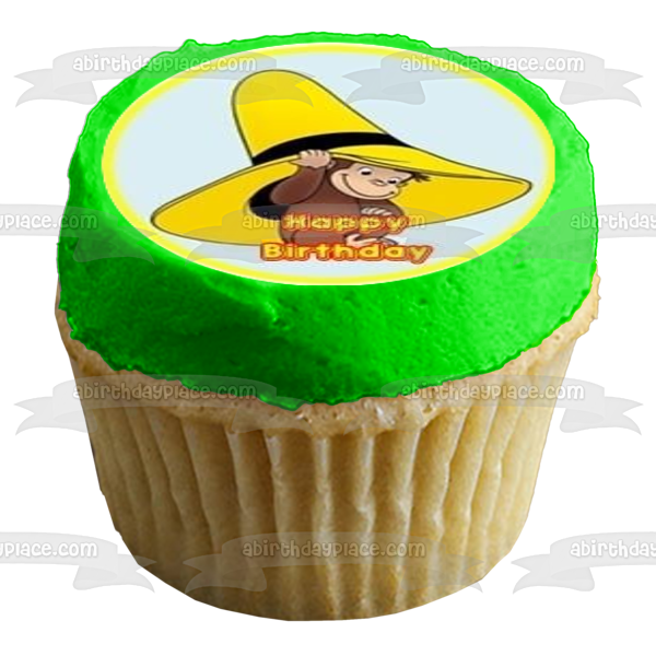 Curious George Happy 1st Birthday Balloons and Cupcakes Edible Cupcake Topper Images ABPID07664