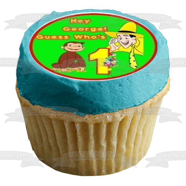 Curious George Happy 1st Birthday Balloons and Cupcakes Edible Cupcake Topper Images ABPID07664