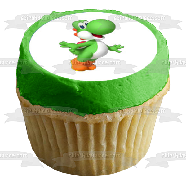 Super Mario Brothers Luigi Yoshi Toad Starman Princesa Peach y una estrella verde Imágenes comestibles para cupcakes ABPID07326 