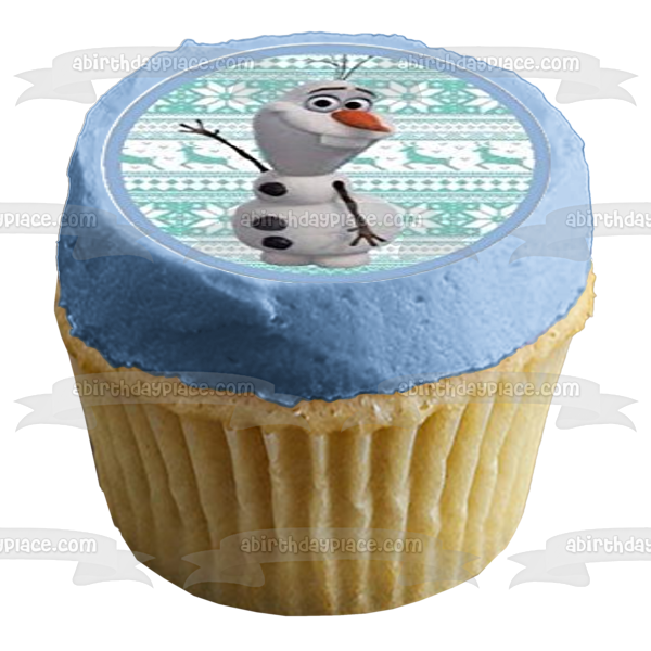 Frozen Olaf Fondo De Copo De Nieve Azul Imágenes De Adorno Comestible Para Cupcakes ABPID07353 