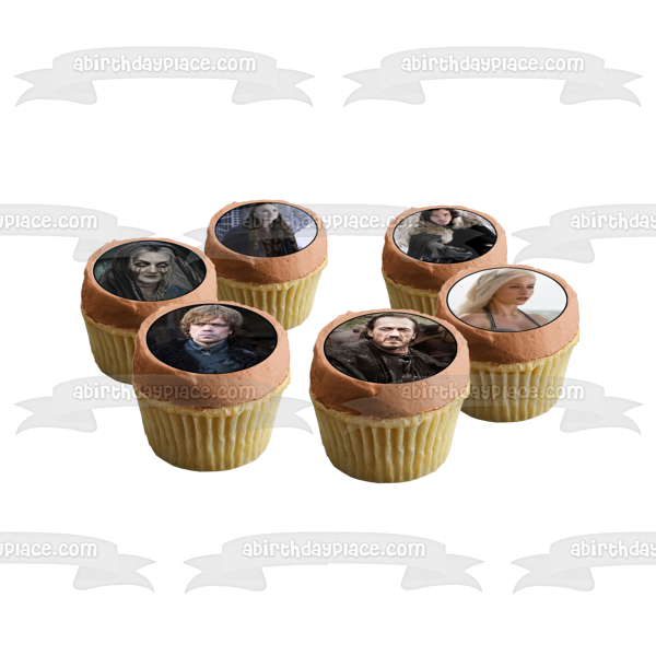 Game of Thrones Logo Daenerys Targaryen Jon Snow Tyrion Lannister and Bronn Edible Cupcake Topper Images ABPID07752