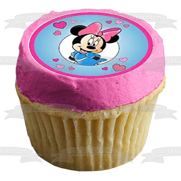 Minnie Mouse Hearts Hairbows Edible Cupcake Topper Images ABPID07362