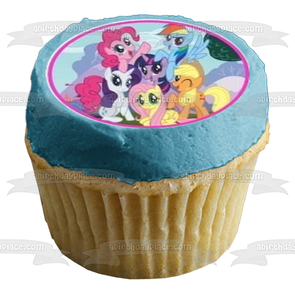 My Little Pony Equestria Girls Rainbow Dash Fluttershy Pinkie Pie Twilight Sparkle Rarity and Applejack Edible Cupcake Topper Images ABPID07926