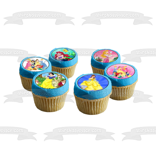 Princesa Ariel Aurora Bella Blancanieves Jazmín y Cenicienta Imágenes comestibles para cupcakes ABPID08048 