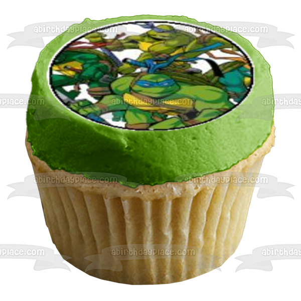 Logotipo de las Tortugas Ninja mutantes adolescentes Donatello Michaelangelo Leonardo y Raphael Tmnt Imágenes comestibles para cupcakes ABPID08073 