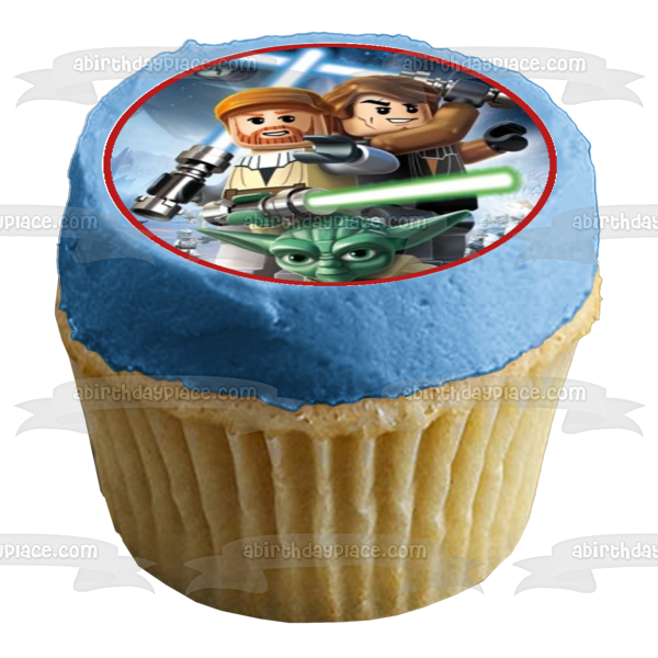 LEGO Star Wars R2-D2 C-3PO Chewbaca Princesa Leia Hans Solo Yoda Obi-Wan Kenobi Sables de luz Imágenes comestibles para cupcakes ABPID08900 