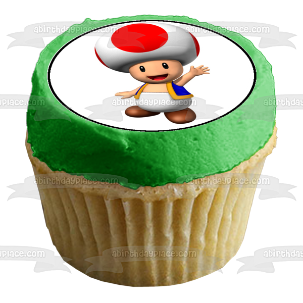 Super Mario Brothers Luigi Yoshi Toad Starman 1-up Mushroom Cheep Cheeps Imágenes comestibles para cupcakes ABPID08946 